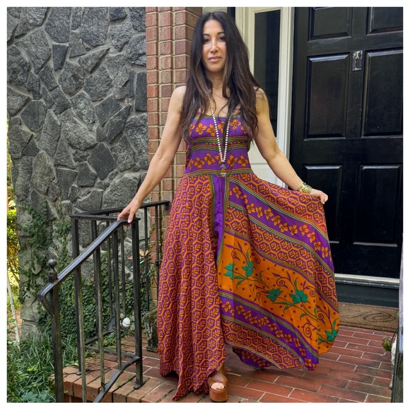 03 Beautiful Silk Blend One of a Kind Sleeveless Maxi Dress - Picture 3 of 8